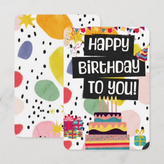 Kleurrijk verjaardagsfeest Wenskaart Bedankkaart (Voorkant / Achterkant)