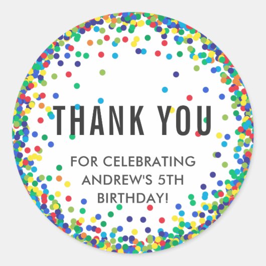 Kleurrijk verjaardagsfeestje Dank u Stickers (Voorkant)