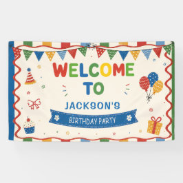 Kleurrijk Verjaardagsfeestje voor Basisschoolkinde Spandoek