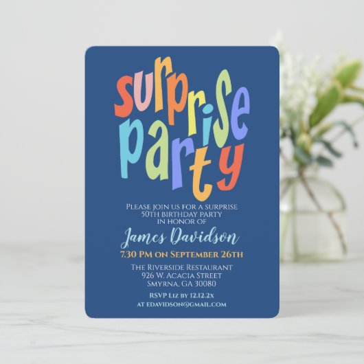 Kleurrijk verrassingsfeest modern kaart (Staand voorkant)