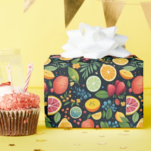 Kleurrijk vers fruitpatroon cadeaupapier (Verjaardagsfeest)