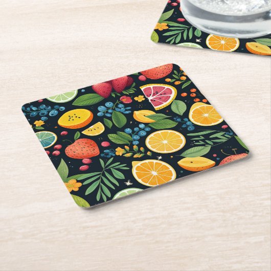 Kleurrijk vers fruitpatroon kartonnen onderzetters (Schuin)