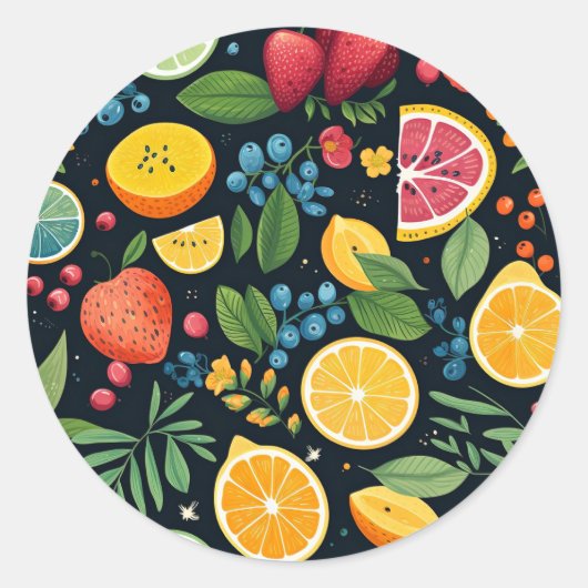 Kleurrijk vers fruitpatroon ronde sticker (Voorkant)
