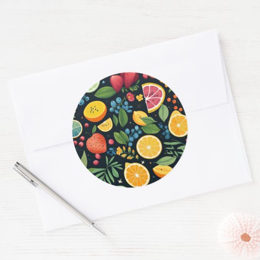 Kleurrijk vers fruitpatroon ronde sticker (Envelop)