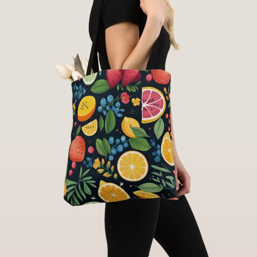 Kleurrijk vers fruitpatroon tote bag (Dichtbij)