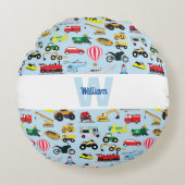 Kleurrijk Vervoer & Voertuigen Kinderen Patroon Rond Kussen (Voorkant)