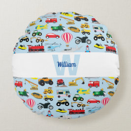 Kleurrijk Vervoer & Voertuigen Kinderen Patroon Rond Kussen
