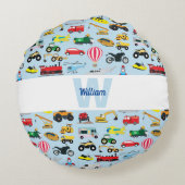 Kleurrijk Vervoer & Voertuigen Kinderen Patroon Rond Kussen (Achterkant)