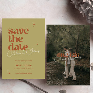 Kleurrijk Vet retro script bruiloft helder vintage Save The Date