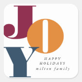 Kleurrijk Vet Script Vreugde Vakantie Vierkante Sticker (Voorkant)