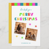 Kleurrijk vet script vrolijk kerstfeest twee foto' feestdagenkaart (Voorkant / Achterkant)