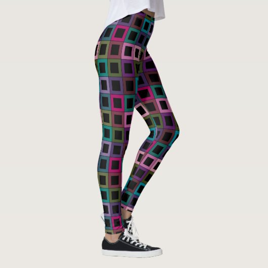 Kleurrijk vierkant blok rasterpatroon leggings (Rechts)