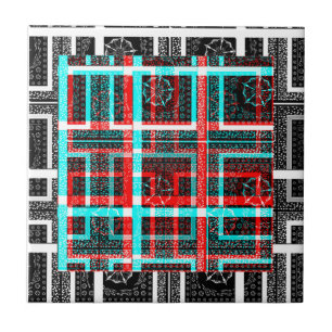 Kleurrijk Vierkant Maze geometrisch geruit patroon Tegeltje