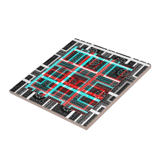 Kleurrijk Vierkant Maze geometrisch geruit patroon Tegeltje (Zijkant)