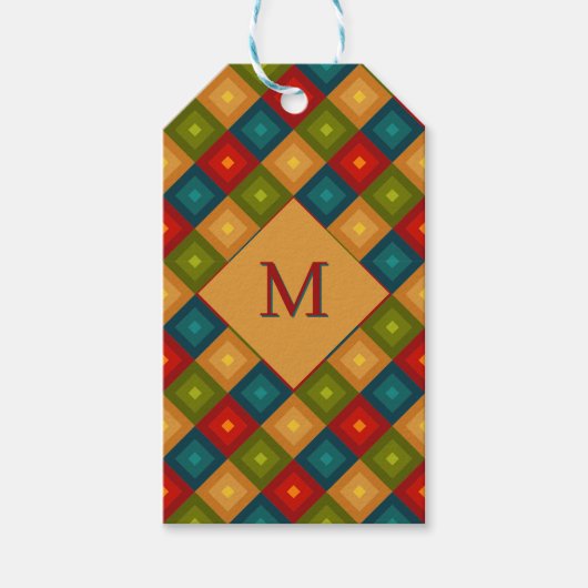Kleurrijk vierkant patroon cadeaulabel (Voorkant)