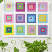 Kleurrijk vierkant patroon in mid-century modern s theedoek (Gevouwen)