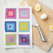 Kleurrijk vierkant patroon in mid-century modern s theedoek (Quarter Fold)