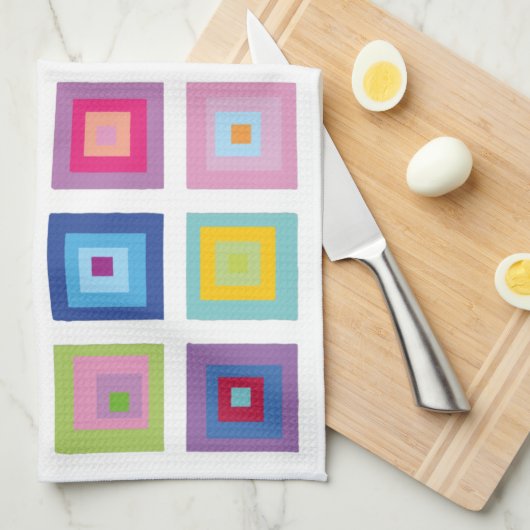 Kleurrijk vierkant patroon in mid-century modern s theedoek (Quarter Fold)