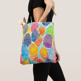 Kleurrijk vingerafdrukpatroon tote bag