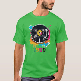 Kleurrijk Vintage 1990 Retro Vinyl DJ T-Shirt