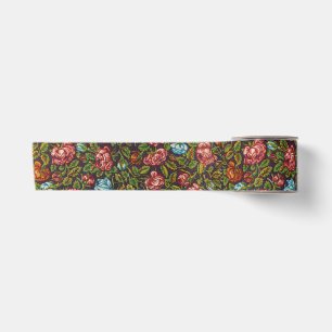 Kleurrijk vintage bloempatroon over de hele stof satijnen lint