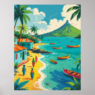 Kleurrijk vintage Caribisch eiland levensscène Poster