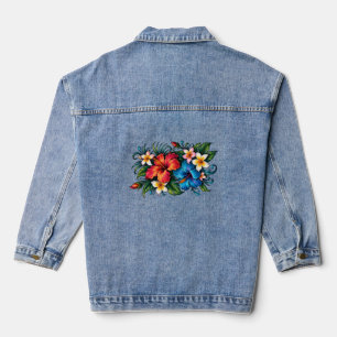 Kleurrijk vintage floreaal ontwerp dames t-shirt denim jacket