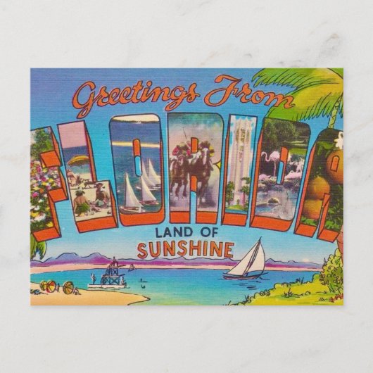 Kleurrijk Vintage Florida  Briefkaart (Voorkant)