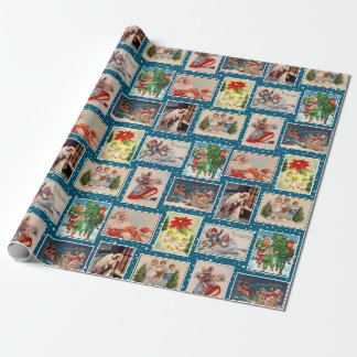 Kleurrijk Vintage Kerstansichtkaart Inpakpapier
