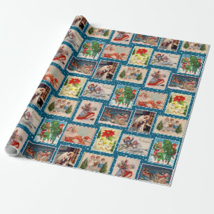 Kleurrijk Vintage Kerstansichtkaart Inpakpapier