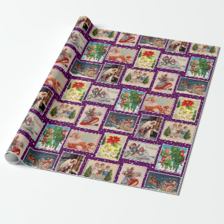 Kleurrijk Vintage Kerstmis Postkaart Inpakpapier