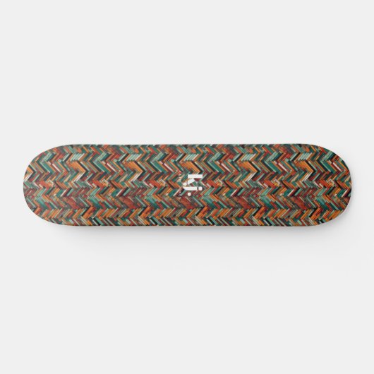 Kleurrijk visgraat Chevron patroon | Monogram Persoonlijk Skateboard (Horizontaal)
