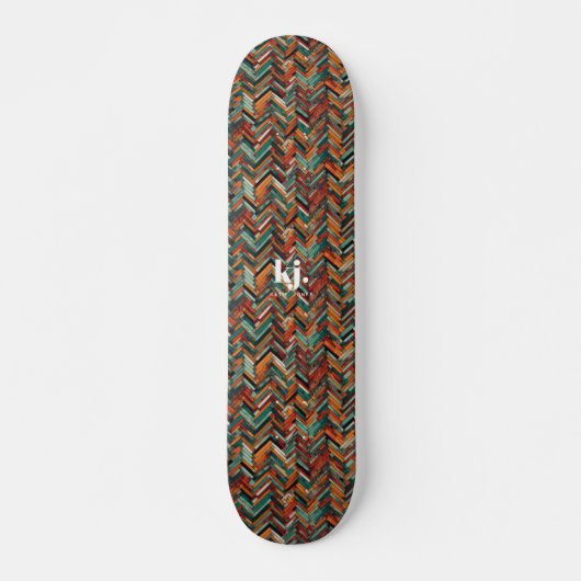 Kleurrijk visgraat Chevron patroon | Monogram Persoonlijk Skateboard (Voorkant)