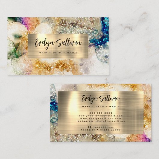 Kleurrijk Visitekaartje voor glitter en Waterverf (Voorkant / Achterkant)