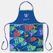 Kleurrijk Vispatroon  Naam en Monogram  Schort (Voorkant)