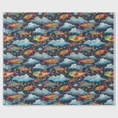 Kleurrijk vissenpatroon inpakpapier (Vlak)