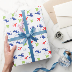 Kleurrijk Vliegtuig Wolken Schattig Jongens Verjaa Cadeaupapier