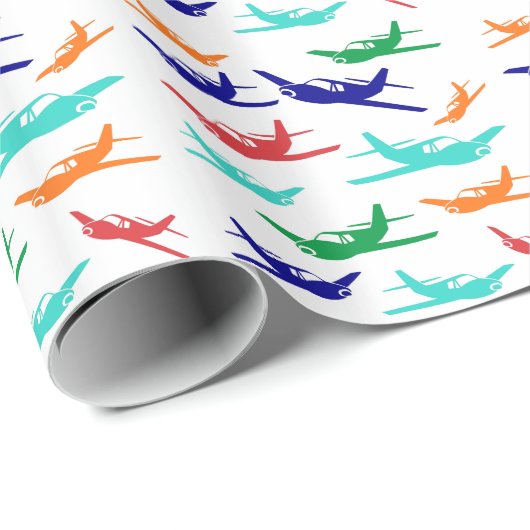 Kleurrijk vliegtuigpatroon cadeaupapier (Rol Hoek)