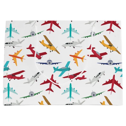 Kleurrijk Vliegtuigpatroon Groot Cadeauzakje (Voorkant)