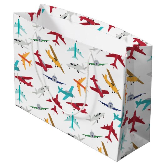 Kleurrijk Vliegtuigpatroon Groot Cadeauzakje (Achterkant Gekanteld)