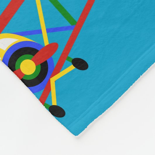 Kleurrijk vliegtuigpatroon op blauw fleece deken (Hoek)