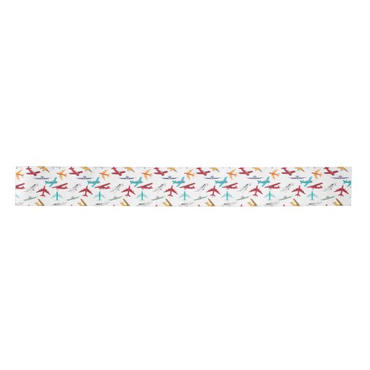 Kleurrijk Vliegtuigpatroon Satijnen Lint (Voorkant)