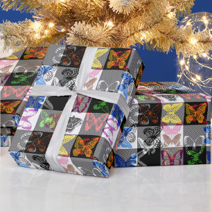 Kleurrijk vlinder geruit tartan ruitontwerp  cadeaupapier