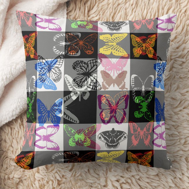 Kleurrijk vlinder geruit tartan ruitontwerp  kussen (Creator heeft geüpload)