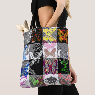 Kleurrijk vlinder geruit tartan ruitontwerp tote bag