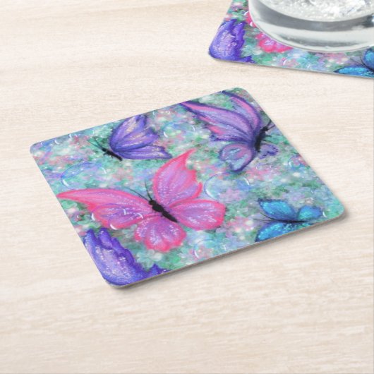 Kleurrijk Vlinder Papier Onderzetter (Schuin)