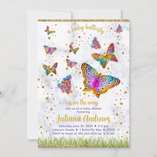 Kleurrijk Vlinderthema Elegante Baby Shower Kaart (Voorkant)