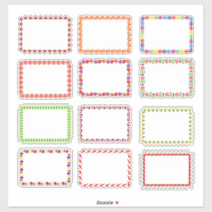 Kleurrijk Voedsel Thema Ingelijste Lege Etiketten Sticker