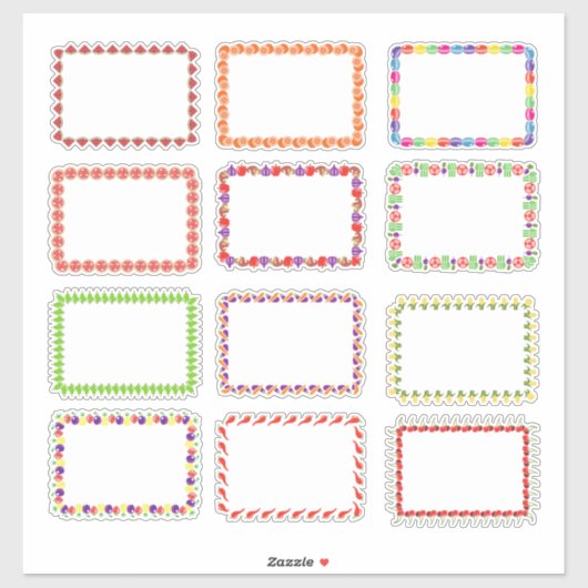 Kleurrijk Voedsel Thema Ingelijste Lege Etiketten Sticker (Vel)