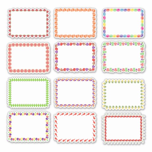 Kleurrijk Voedsel Thema Ingelijste Lege Etiketten Sticker (Voorkant)